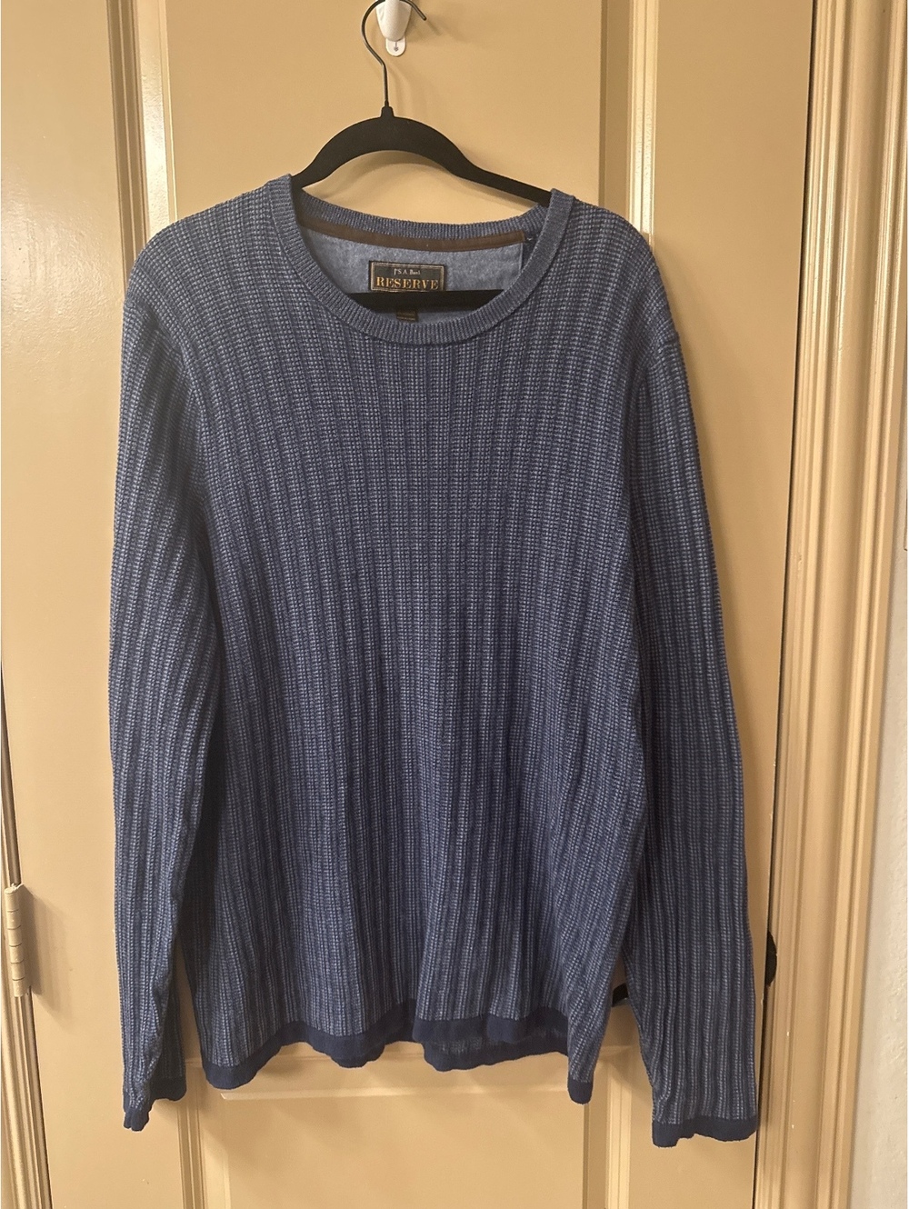JoS A Bank Men's Blue Ribbed Long Sleeve Sweater by Park Reserve, Size Large